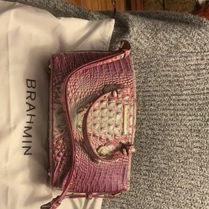 Brahmin purse new, authentic leather, deep rose pink green cream